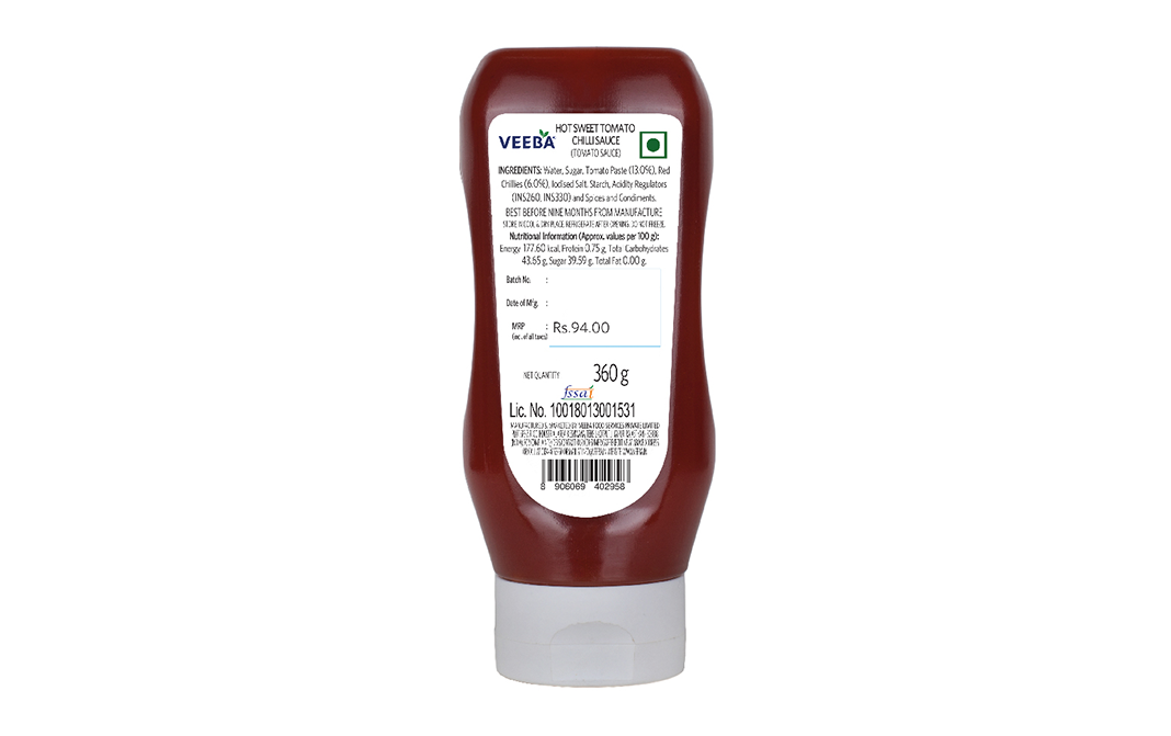 Veeba Hot Sweet Tomato Chilli Sauce   Plastic Bottle  360 grams